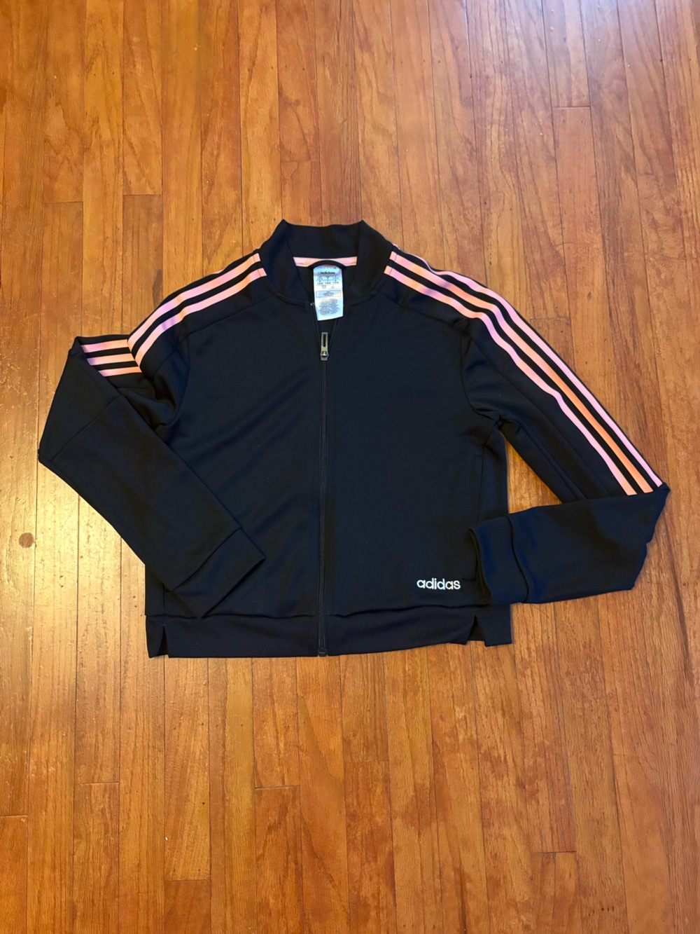 adidas women’s Black Rash Jacket and pant set with Pink Stripe Accents